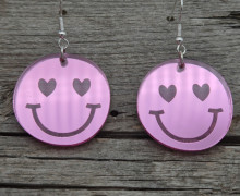 1 Paar Ohrringe - Freundliche Gesichter - Herz-Augen - super leicht - Rosa - Spiegel - Namensklang