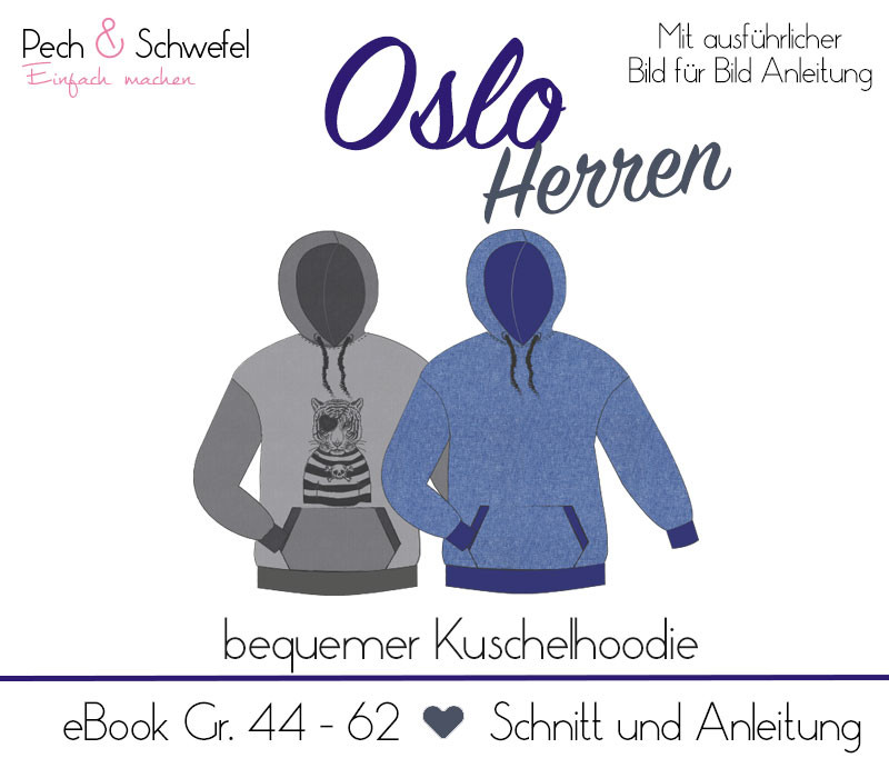 Ebook Hoodie „Oslo“ Herren Gr. 44 – 62 in A4 und A0 (Einzel- und Mehrgrößenschnitt) von Pech und Schwefel