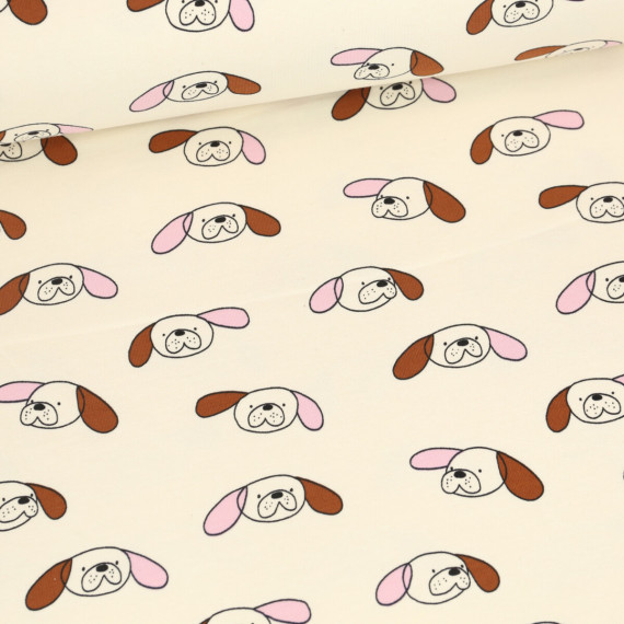 Leichter Bio Sommersweat - French Terry - JENNIFER BOURON - Funny Dogs - Creme/Rosa