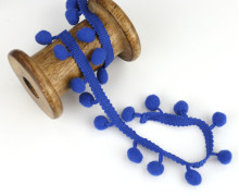 1 Meter Bommelborte mit Zierband - Pomponborte - Uni - Royalblau