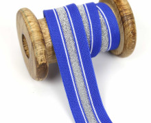 1 Meter Zierband - Dekoband - 25mm - Silberstreifen - Glitzer - Blau