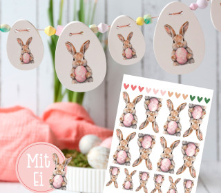 Rub-On Sticker - Entzückende Hasen - Ei - Rosa - Tante Henni Rubons - vielfältig nutzbar - Ostern