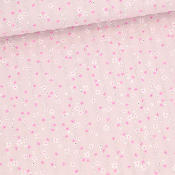 Baumwolle - Webware - Voile - Flower - Eingewebte Streifen - Altrosa