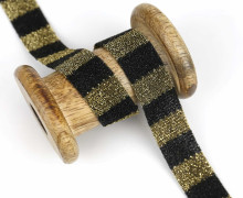 1 Meter Zierband - Dekoband - 20mm - Schwarze Streifen - Glitzer - Gold