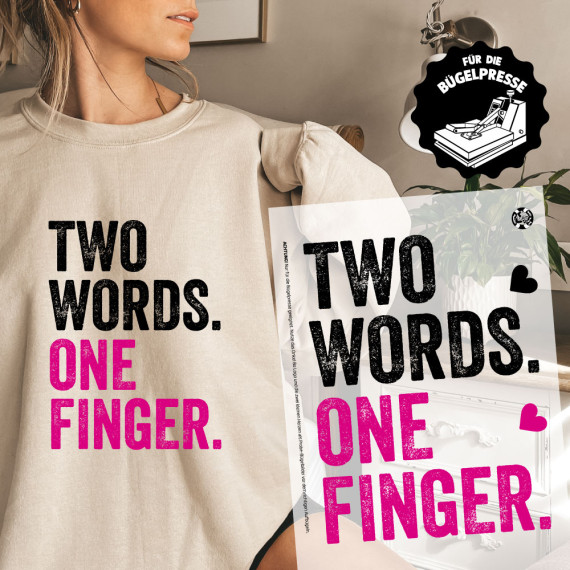 Onkel Bo's Bügelbilder - DIN A4 - Two Words One Finger - Schwarz/Pink