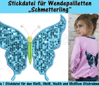 Wendepailletten-Applikation Schmetterling - Stickdatei-Set für den 10x10cm bis 18x30cm Rahmen