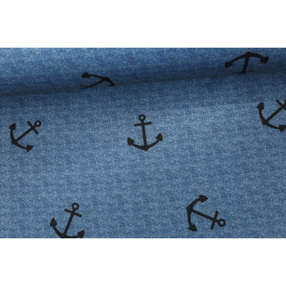 Alpenfleece Kuschelstoff Anker Anchor Jeansblau Meliert