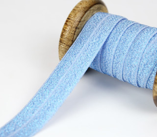 1m Faltgummi - elastisch - Glitzer - Faltband - 20mm - Jeansblau