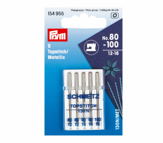5 Spezial-Nähmaschinen Nadeln - Topstitch/Metallic - Nr.80-100 -  Prym - Silber
