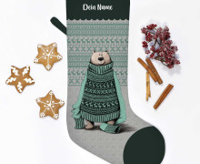 DIY-Nähset - Nikolaussocke - Softshell - Braunbär Flint - Lindgrün - Thorsten Berger