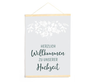 DIY-Stoffposter - Hochzeit - Herzlich Willkommen - Grau