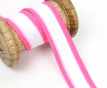 1 Meter Zierband - Dekoband - 25mm - Streifen - Neon - Weiß/Pink
