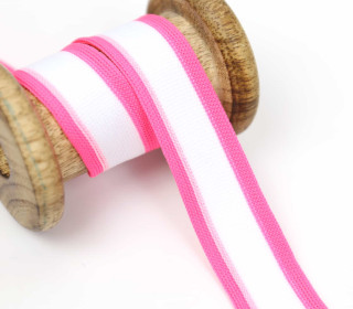 1 Meter Zierband - Dekoband - 25mm - Streifen - Neon - Weiß/Pink