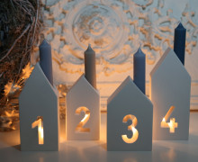 Silikon - Gießform - Kerzenhalter 4er Set - Häuser mit Adventszahlen 1-4 - vielfältig nutzbar