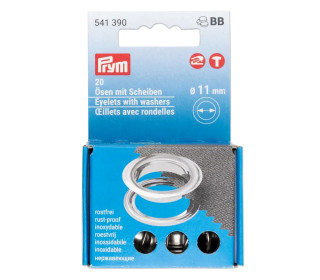 20 Ösen mit Scheiben - Eyelets - 11mm - Prym - Silber