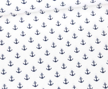 Baumwolle - Webware - Popelin - Petit Anchor - Anker - Poppy - Weiß/Stahlblau