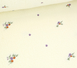 Teddy - Teddystoff - bestickt - Blumengestecke - Ecru