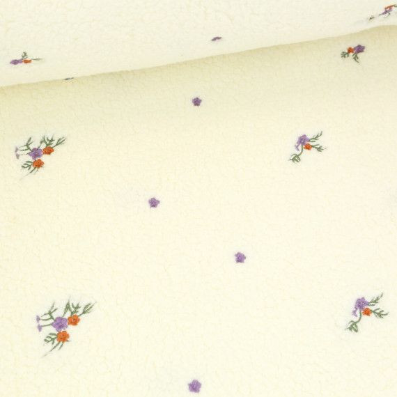 Teddy - Teddystoff - bestickt - Blumengestecke - Ecru