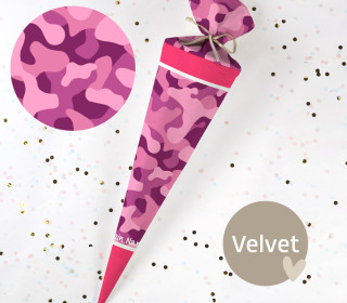 DIY-Nähset Schultüte - Camouflage - Lila/Pink - Velvet - zum selber Nähen