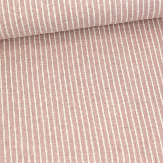Musselin - Muslin - Double Gauze - Yarn Dyed Stripes - 2mm Streifen - Schnuffeltuch - Windeltuch - Weiß/Dunkelrot