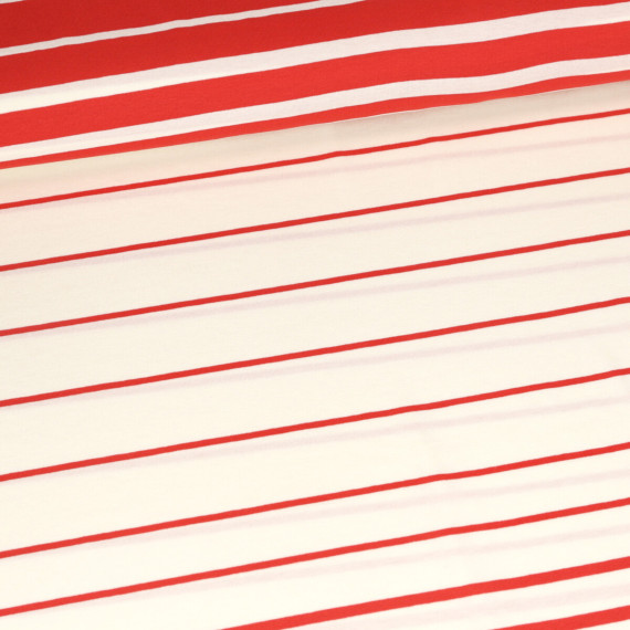 Viskose Jersey - Raya - Paneel - Streifen - Warmweiß/Rot