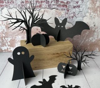 Halloween-Set * Baum * Fledermaus * Kürbis * Gespenst * Plott & Stehfiguren * Frau_Sabse
