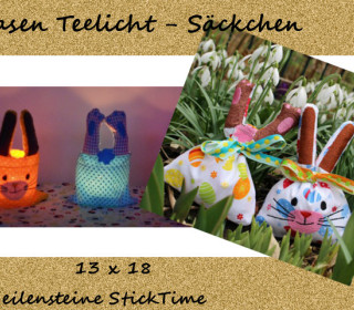 Stick Datei -   Hasen Teelichter Säckchen 13x18 ITH