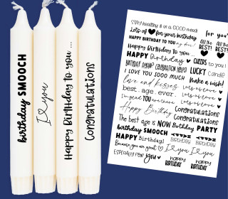 DIN A4 - Kerzen-Tattoofolie - Birthday - für Kerzen / Keramik