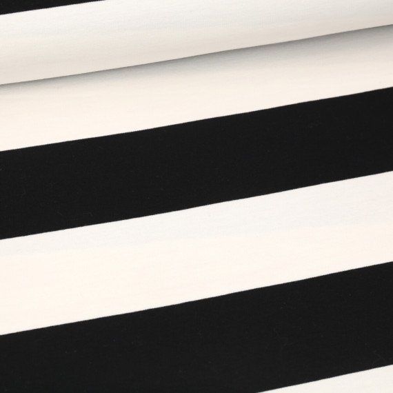 Sommersweat - French Terry - Bicolored Stripes - Schwarz/Warmweiß