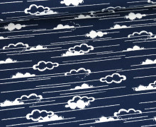 Bio Jersey - Organic Cotton - Island Breeze - Wolken & Nebel - Stahlblau/Weiß