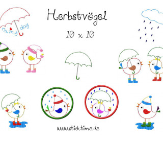 Stickdatei -  Herbstvögel 10x10