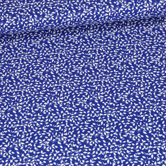 Baumwolle - Webware - Popelin - Bedruckt - Mini-Blätterzweige - Royalblau