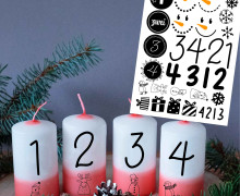 DIN A4 - Tattoofolie - Adventszahlen XXL - für Stumpenkerzen / Keramik - Weihnachten