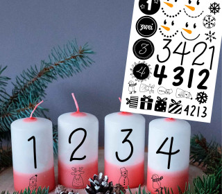 DIN A4 - Tattoofolie - Adventszahlen XXL - für Stumpenkerzen / Keramik - Weihnachten