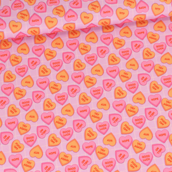 Outdoorstoff - Conversation Hearts - Flieder - Cherry Picking - abby and amy