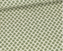 Baumwolle - Webware - Vintage - Kleine Blüten - Ecru/Maigrün