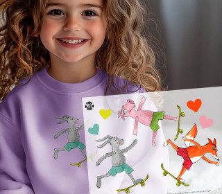 Onkel Bo's Bügelbilder - DIN A4 - fröhliche Tierfreunde - unterwegs - Skateboard - BIG - ela ideen