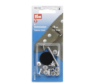 8 Hohlnieten - Messing - 9mm - Stärke 6-9mm - Prym - Silber