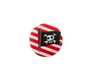 1 Polyesterknopf - Rund - 18mm - Öse - Kinder - Piratenflagge - Rot/Weiß
