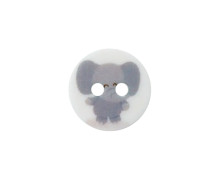 1 Polyesterknopf - Rund - 12mm - 2 Löcher - Elefant - Weiß
