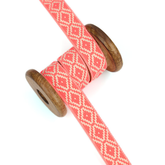 1 Meter Weiches Gurtband  - 20mm - Rauten - Neonorange
