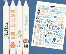 DIN A4 - Tattoofolie - Einschulung - Blau - für Kerzen / Keramik