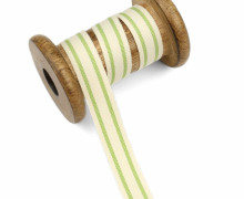 1 Meter Baumwollband - Zierband - 16mm - 2 Streifen - Ecru/Maigrün
