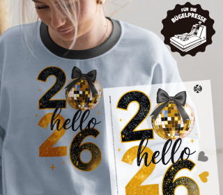 Onkel Bo's Bügelbilder - DIN A4 - Hello 2026 - Gold/Schwarz - Silvester