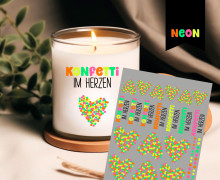 Neon Rub-On Sticker - Konfetti im Herzen - Tante Henni Rubon - vielfältig nutzbar