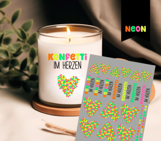 Neon Rub-On Sticker - Konfetti im Herzen - Tante Henni Rubon - vielfältig nutzbar