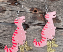 1 Paar Ohrringe - Acryl - 3-teilig - Dino - Cowboystiefel - Glitzer - super leicht - Rosa/Gold - Namensklang