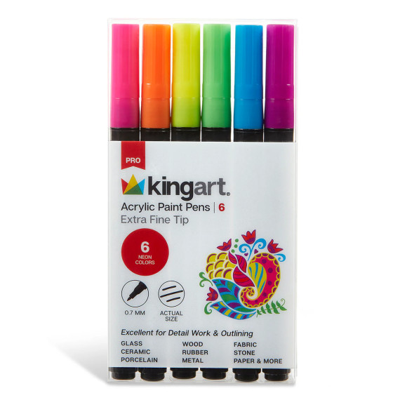 Acrylfarbe Stifte Set - Extra Fein - Neonfarben - kingart PRO - 6 Farben