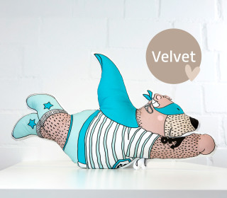 Kissenstoff - DIY - Kissen - CI-Bär Heldenbär - Türkisblau - Velvet - Treeebird - abby and amy - Formkissen-Set