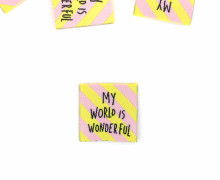 1 Label - MY WORLD IS WONDERFUL - Schrägstreifen - Hellgelb/Babyrosa - Katzengold Design